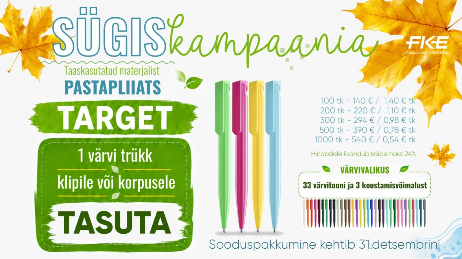 Suure värvivalikuga pastapliiats TARGET